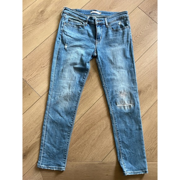 Levis 711 Skinny Distressed Jeans Size 28 Medium Wash Denim - Picture 1 of 7